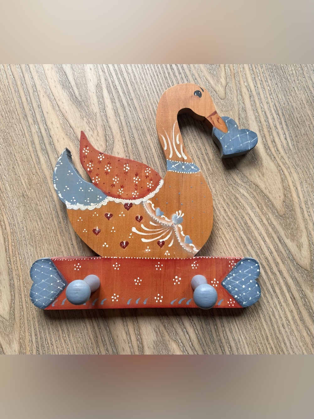 🪿Vintage Cottage Core Wood Goose Wall Decor - Hanger - 90’s Hand Painted🪿